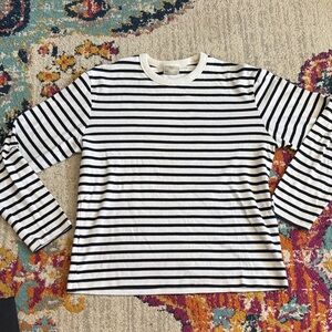 MANGO Striped Navy Blue and White Long Sleeve Shirt